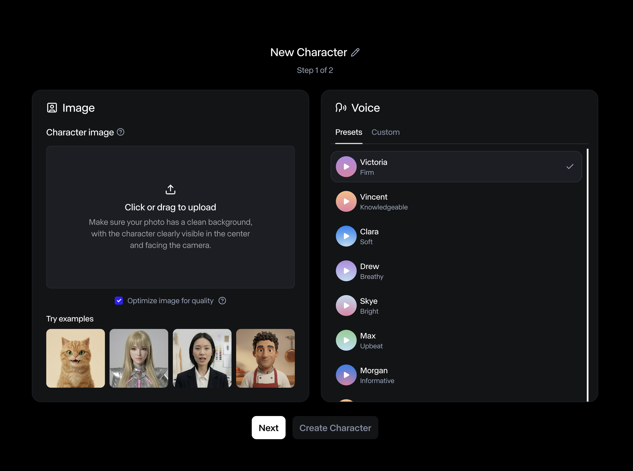 Avatar creation form