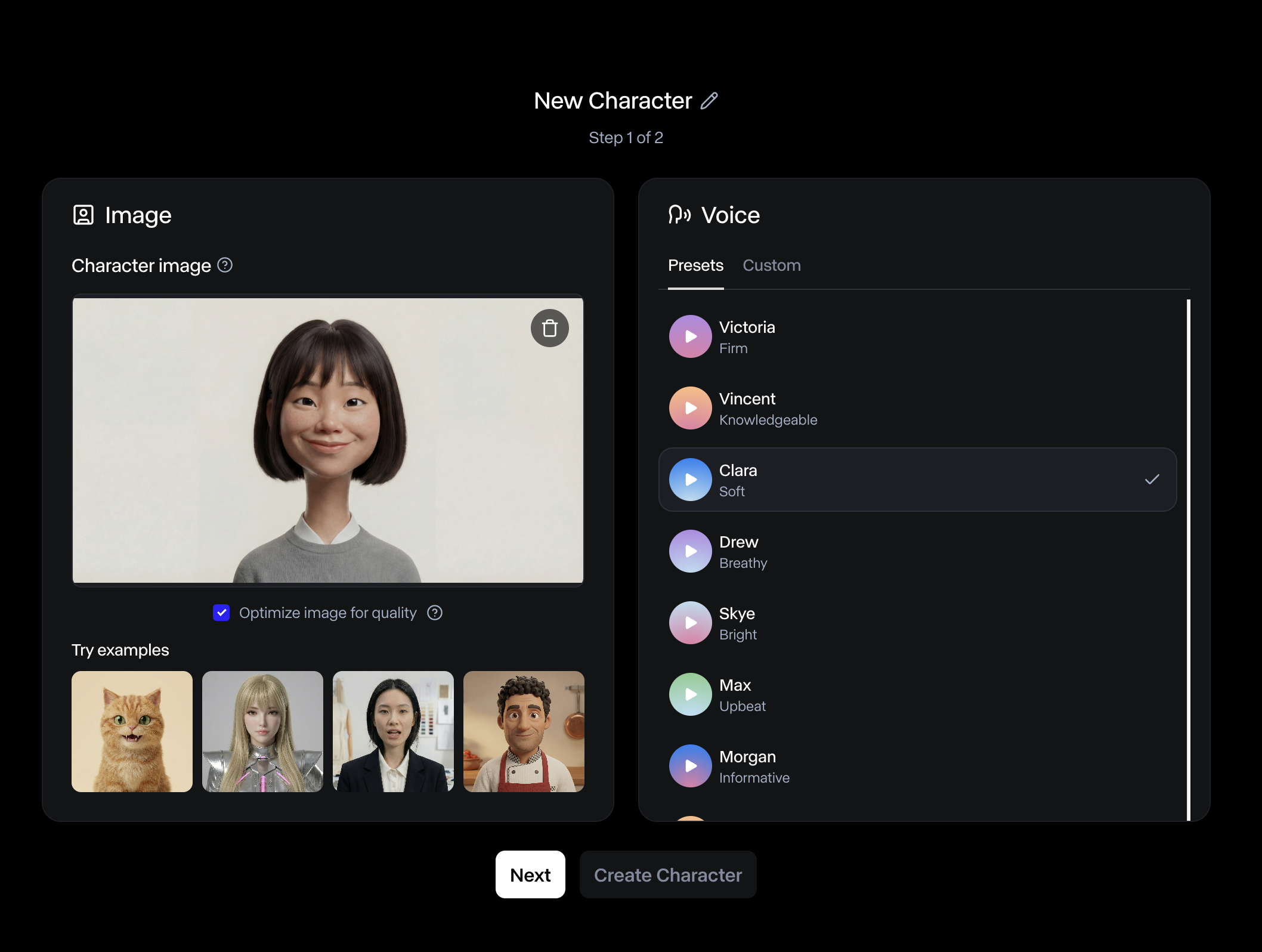 Upload character image
